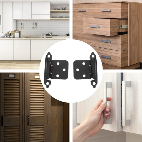 GOOHOCHY 6Pcs Black Self Close Cabinet Door Hinges Steel Spring Hardware