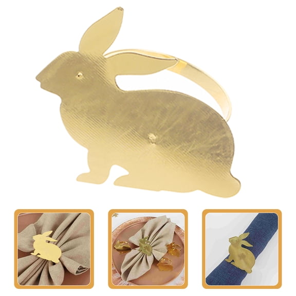 ADDHAT Napkin Holders Golden Zinc Alloy 6Pcs Bunny Shape Dining Table