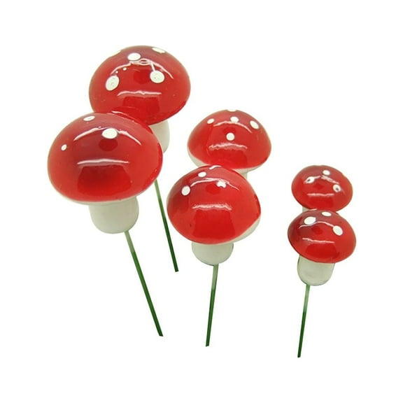 GOOHOCHY 6Pcs Cute Mini Mushroom Ornament Red Foam for Party Decoration Flower Pot Decor