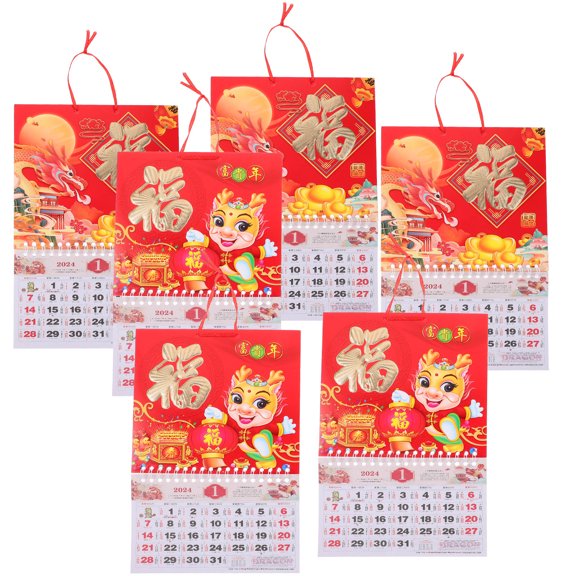 GOOHOCHY Hanging Lunar Calendars Red 4Pcs 6.7X11.8in