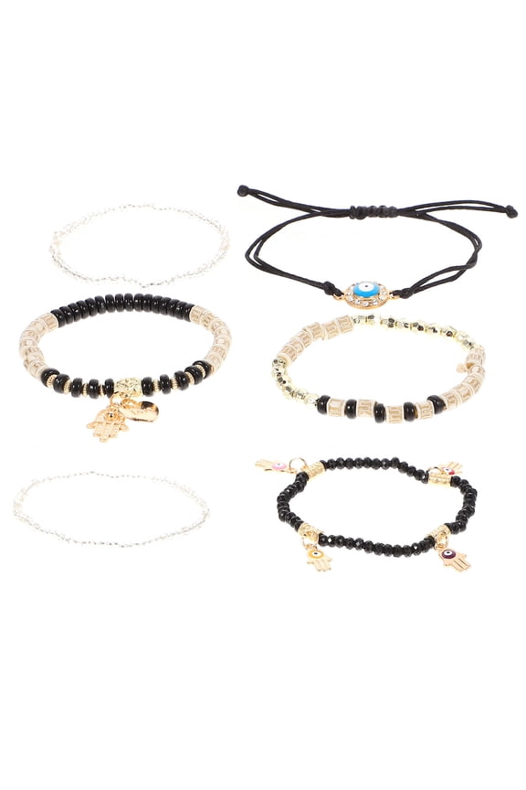 6Pcs Small Beaded Bracelets For Women Ethnic Design Alloy Thread Multi-style Combination