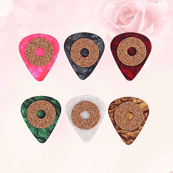 GOOHOCHY 6-Pack Colorful Non- Guitar Picks with Cork Grip for Guitar, Bass, Ukulele, Mandolin, Banjo - 0.9mm Thickness