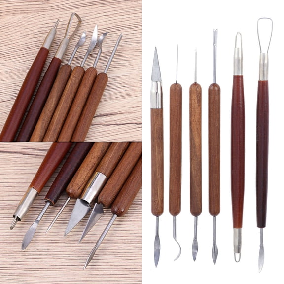 GOOHOCHY 6-Piece Wooden Handle Pottery Tools Set for Clay Sculpture Carving, Modeling, and Crafting