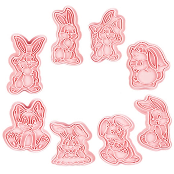 GOOHOCHY  8 Pcs Bunny Cookie Cutters Mold Press Shaped Biscuits Child Pink