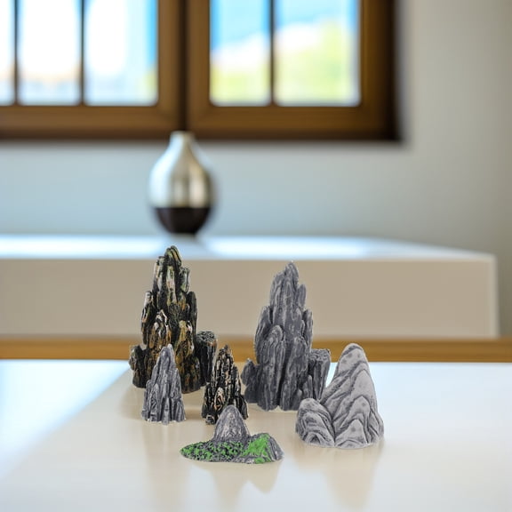 GOOHOCHY 8 Pcs Outdoor Zen Garden Decor Miniature Rocks Simulation Fake Mountain Bonsai