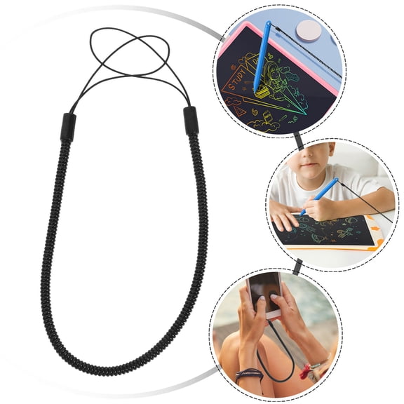 GOOHOCHY 8Pcs Anti-lost Pen Lanyards with Durable Fixing Rope for Hanging Use Black Plastic