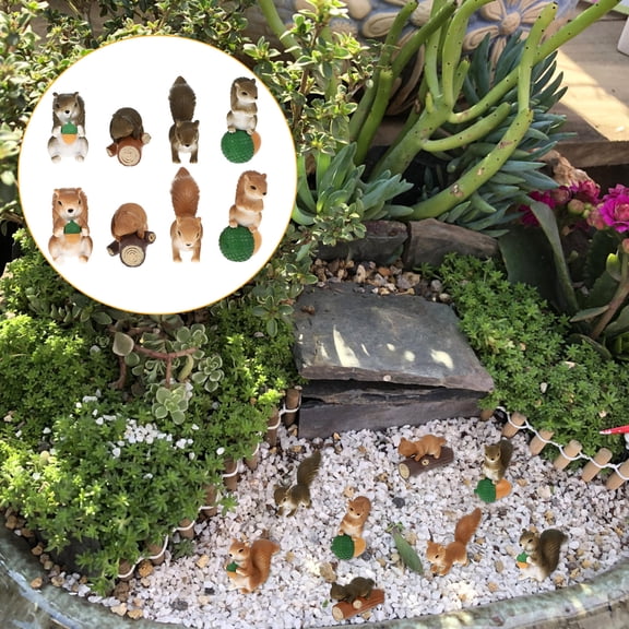 GOOHOCHY 8pcs Mini Squirrel Figurines Tiny Animal Statue Decorative PVC Accessories for Moss Crafts