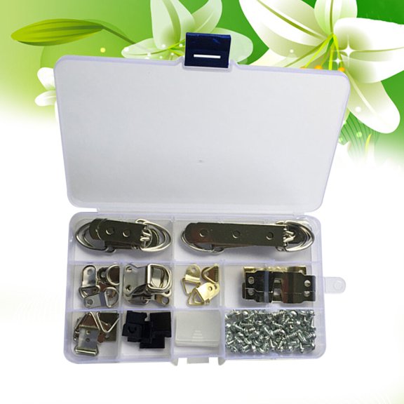 Mobutofu 96Pcs Hanging Hook Kit for Picture Frames with Assorted Colors and Screws in Reusable Plastic Box