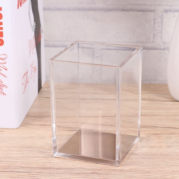 GOOHOCHY Acrylic Pen Holder Transparent Brush Pot Pencil Container Desktop Stationery Organizer Gift (Golden)