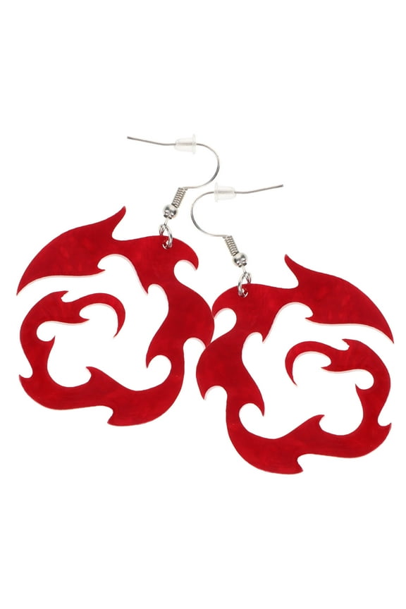 Acrylic Red Earrings for Decor Golden Hoop Style Accessories with Creative Flame Shape 1 Pair