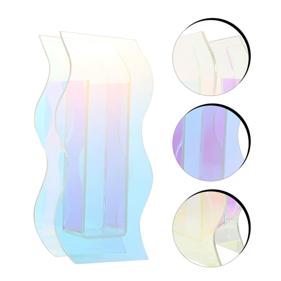 FUEENIRVA Transparent Acrylic Wave Vase Modern Iridescent Flower Arrangement Home Decor