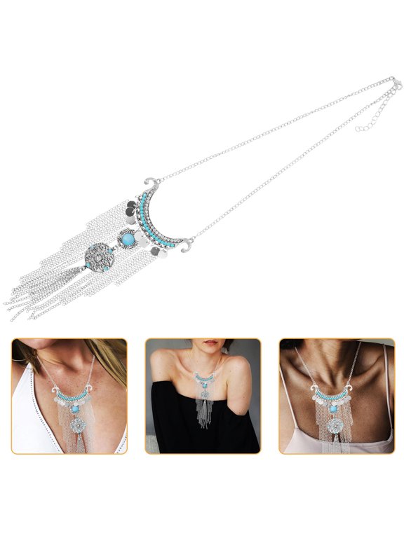 Multi-Color Tassel Pendant Necklace Adjustable Chain Vintage Sweater Chain