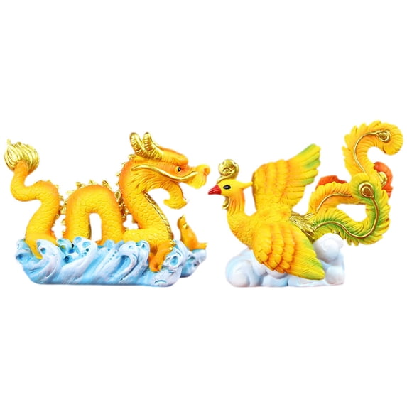 GOOHOCHY Adorable Assorted Color Mini Dragon Phoenix Figurine Resin Animal Cake Decoration for Home and Micro Landscape