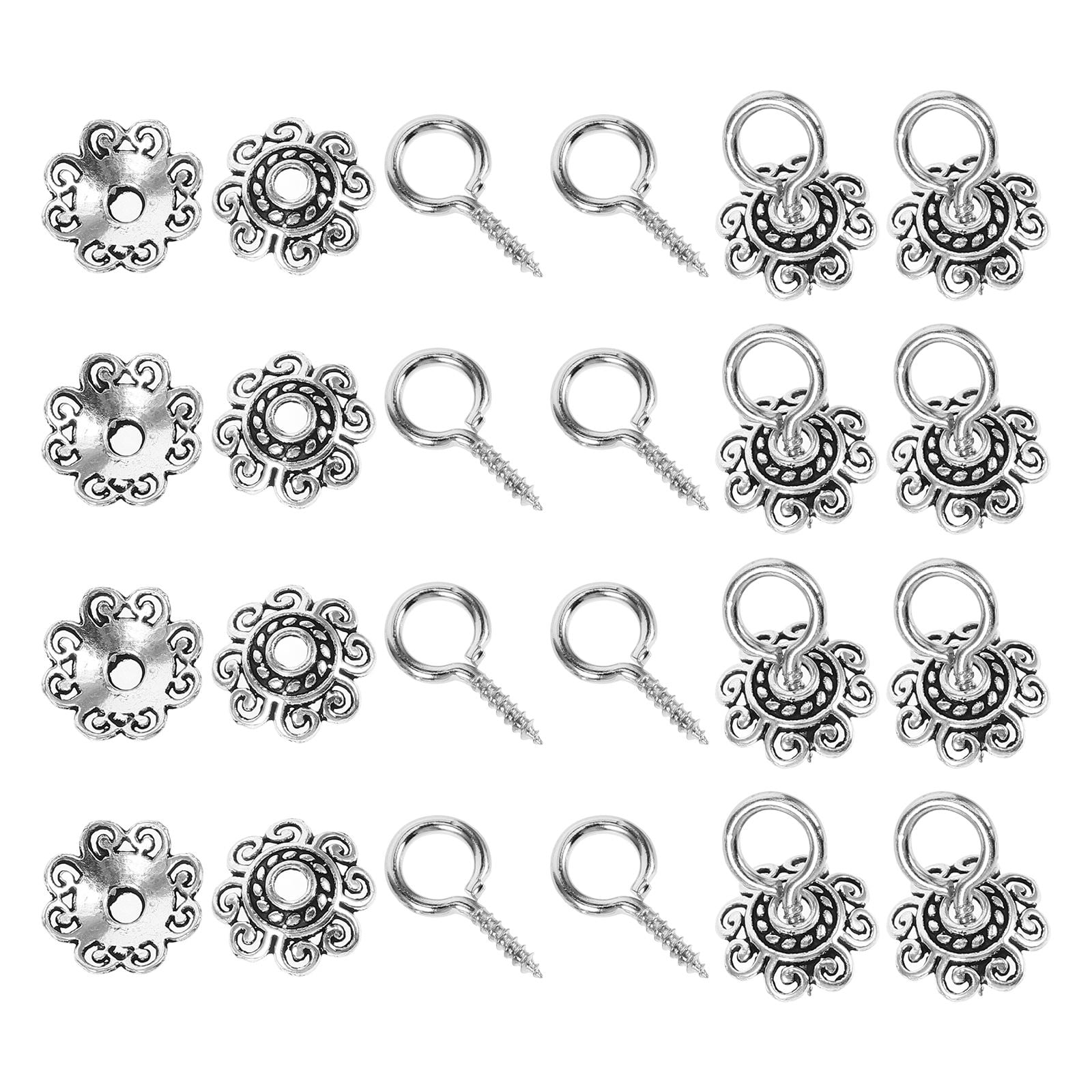 GOOHOCHY Alloy Flower Bead Caps with Eye Pins for Crafts Silver Color Easy to Use for Jewelry Making