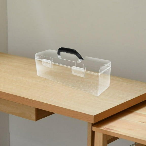 GOOHOCHY Artist Paint Brush Holder with Handle Transparent Rectangular Storage Box for Painting Tools Plastic Organizer  for Art and Crafts Supplies