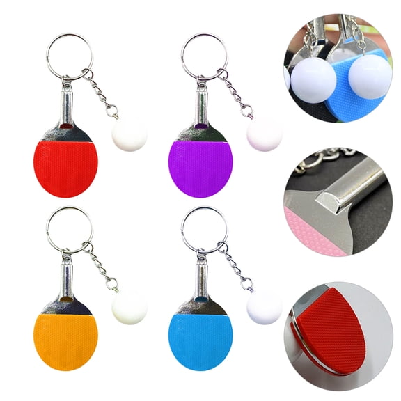 GOOHOCHY Assorted Color Plastic Pong Bat Keychain Decor for Bag Decor 4pcs Mini Size