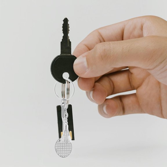 GOOHOCHY Badminton Racket Keychain 11.70X3.00X1.50CM Silver