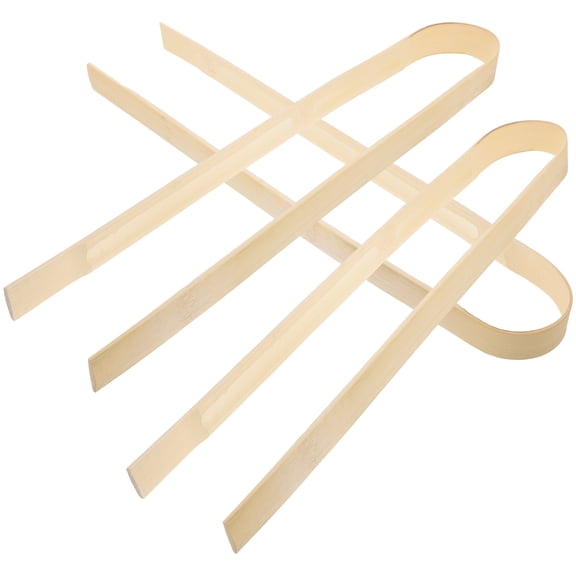 GOOHOCHY 3Pcs Bamboo Kitchen Tongs Beige for Cooking Grilling Roasting with Anti Skid Design
