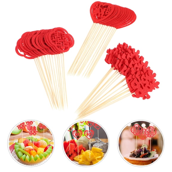 GOOHOCHY Bamboo Wedding Food Picks for Decor Red Cupcake Toppers with Exquisite Craftsmanship 90 Pieces