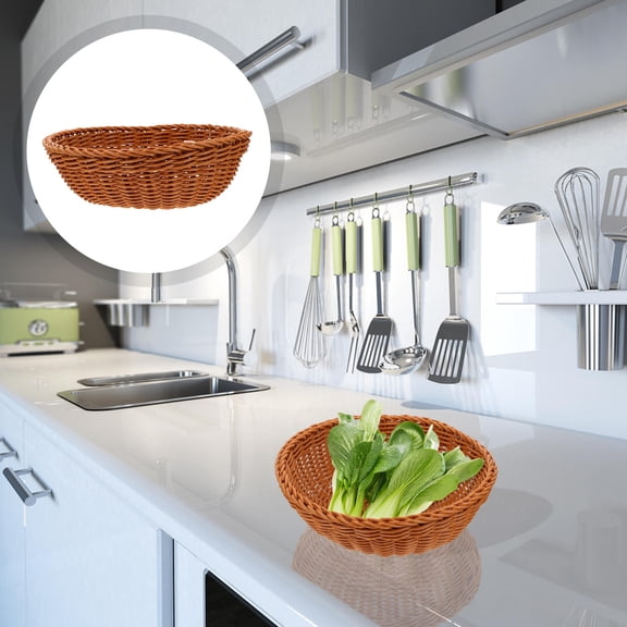 GOOHOCHY Handmade Simulation Rattan Bread Storage Basket Plastic 1Set 9.8X9.8X3.3in