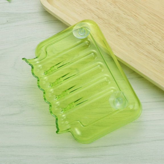GOOHOCHY Bathroom Waterfall Soap Dish Clear Color Sponge Holder Storage Tray with Two Sucker (Green)