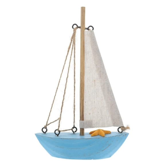 GOOHOCHY Beachy Wooden Sailboat Model Beach Decor Office 17.30X10.80X2.50CM Blue
