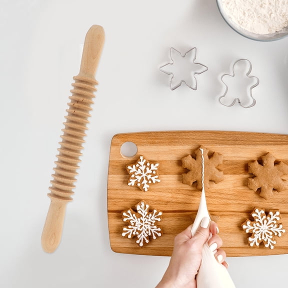 GOOHOCHY Beige Wooden Rolling Pin for Home Baking Tools Premium Spaghetti Cutter Noodle Roller 15.5 Inches