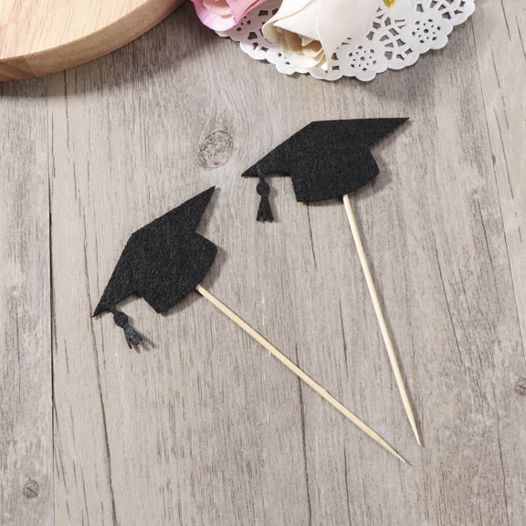 Mobutofu Black Doctorial Hat Design Cake Topper for Graduation Season Parties