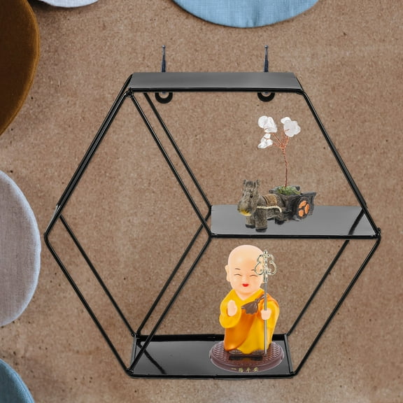 GOOHOCHY Black Hexagon Storage Rack Made of Wood and Iron for Decorative Storage in Home Office Bedroom 30.5 x 30.5 x 15 cm