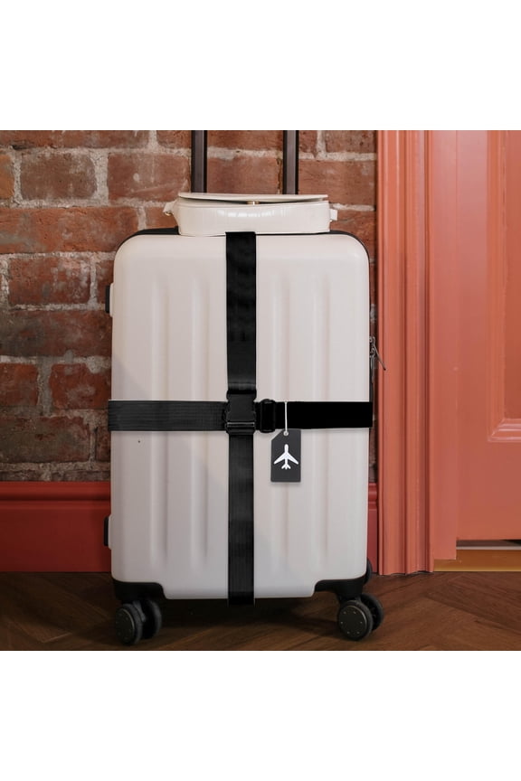 1Set Black Suitcase Packing Fixed Belt with Luggage Tags for Secure Travel Handling