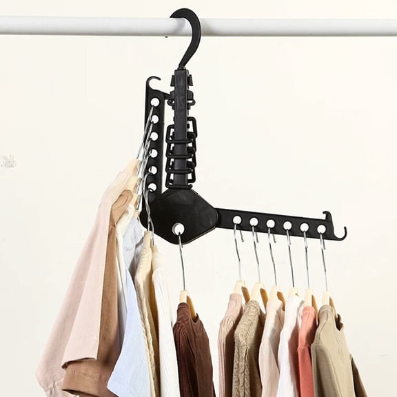 GOOHOCHY Black Plastic Clothes Hanger with Folding Design for Space Saving and Double Stack Use in Wardrobe