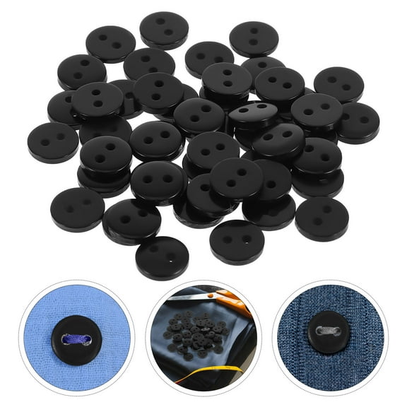 GOOHOCHY Black Resin Buttons for DIY Clothing and Crafts 50pcs Round 2-Hole Small Sewing Buttons
