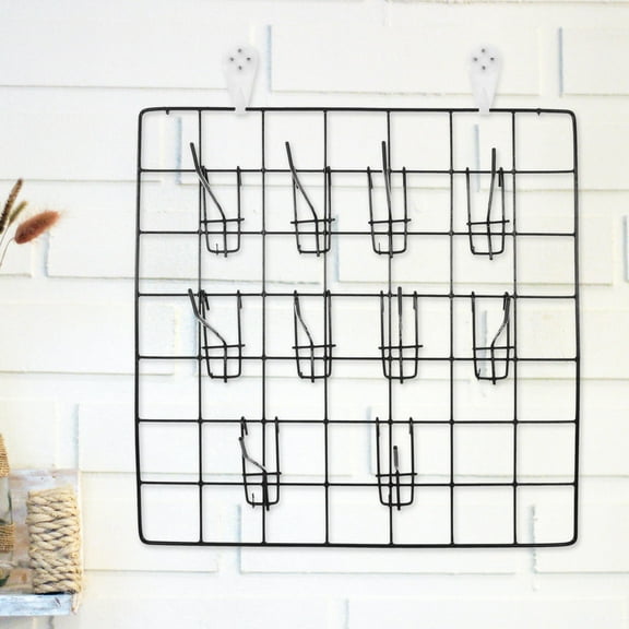 GOOHOCHY Black Wire Grid Wall Panel with Nail and 10pcs Hooks 35x35 Square Picture Rack Photo Hanging Display Holder for Retail Office Wall Display Shelves Wall Grid Storage