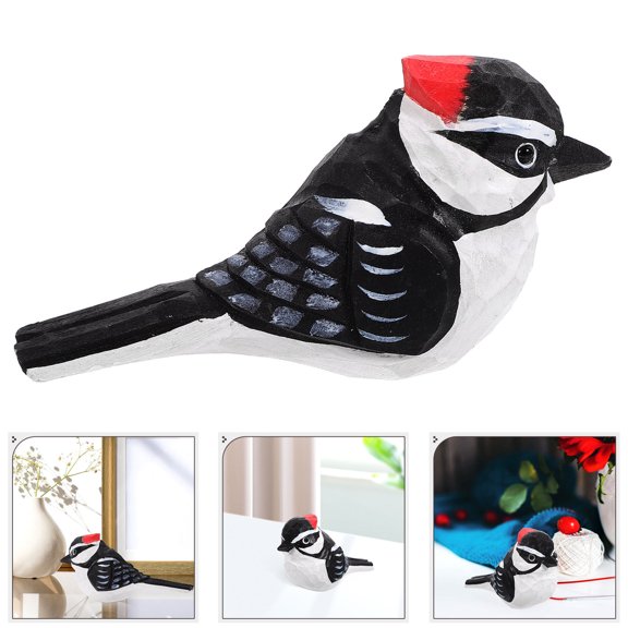 GOOHOCHY Black Wooden Bird Sculpture for Decoration with Delicate Details and Retro Style 4.5 Inches
