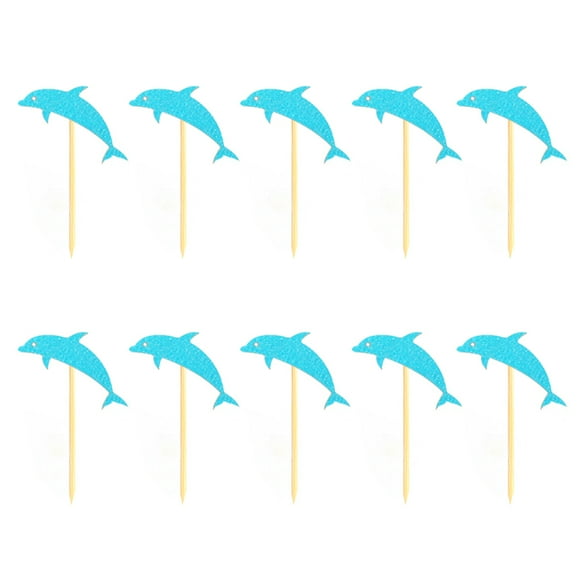 GOOHOCHY Blue Dolphin Shaped Paper Cake Toppers for Decoration Creative Fun Party Supplies 24pcs