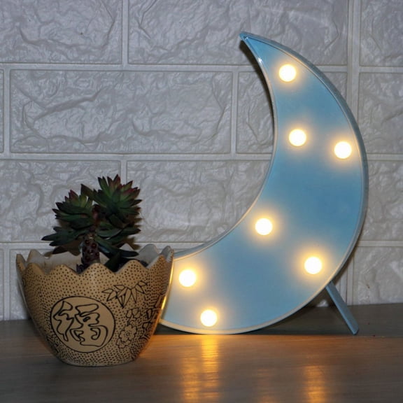 GOOHOCHY Blue LED Crescent Moon Shaped Marquee Sign Light with Long Service Life for Home Wedding Party