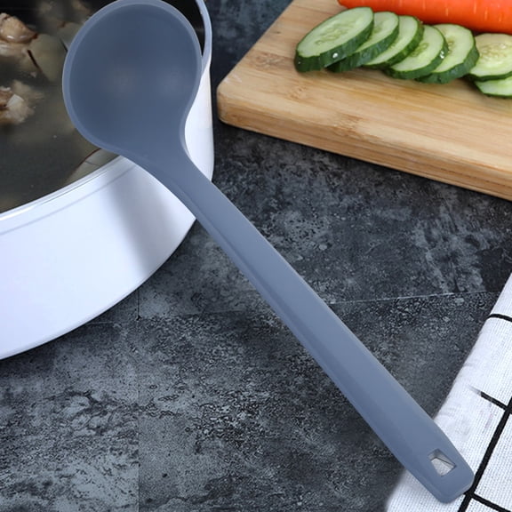 GOOHOCHY Blue Silicone Soup Spoon with Long Handle for Kitchen Use Easy to Clean and Store 7.8 Inches