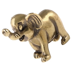 GOOHOCHY Brass Elephant Figurine Metal Animal Statue Miniature Decorative Ornament Elephant Mascot Collectible