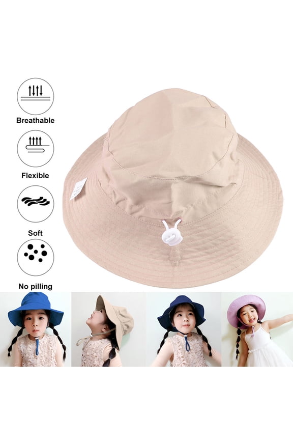 Breathable Cotton Sun Hat for Kids with Adjustable Strap and Wide Brim Beige One Size Fits Most