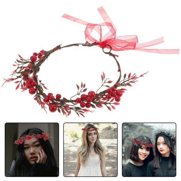 FUEENIRVA Bridal Headpieces For Wedding Red Plastic 1Set Small Berry Wreath