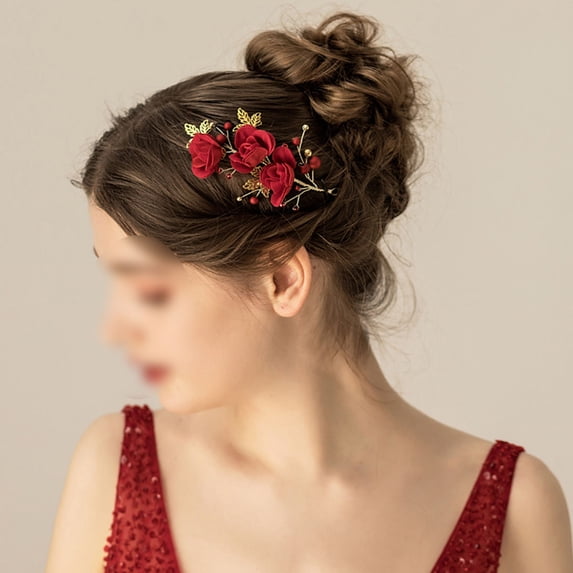 GOOHOCHY Bride Rose Headdress Wedding Decor Headwear for Female Woman Lady (Red)