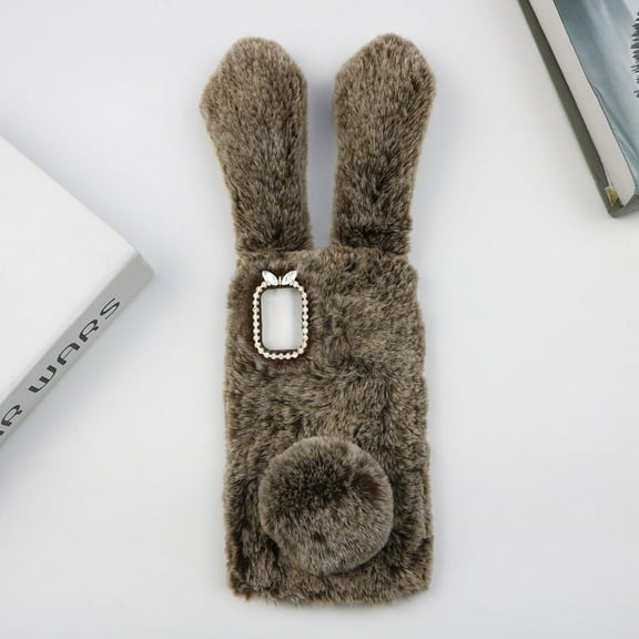 GOOHOCHY Brown Fluffy Phone Cover with Protective TPU Material for Smartphone Compatibility