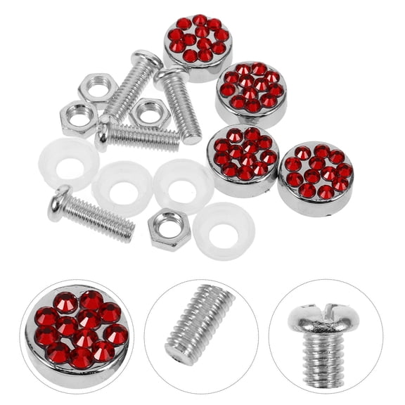 GOOHOCHY Car License Plates Hardware Kit 1 Set Red Plastic Electroplating Rhinestone for Secure Mounting and Protection
