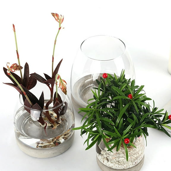 GOOHOCHY Cement Bottom Glass Vase Garden Decoration Simple