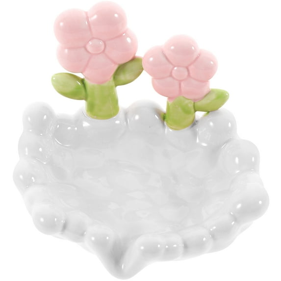 GOOHOCHY Ceramic Dish With Double Floral Design Self Draining Holder For Bathroom Laundry Easy To Clean
