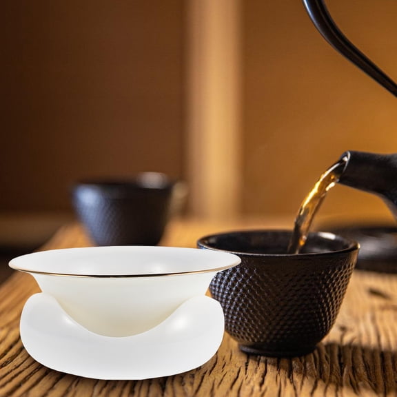 ADDHAT White Ceramic Tea Strainer 1Set 3.5In For Coffee Steeper