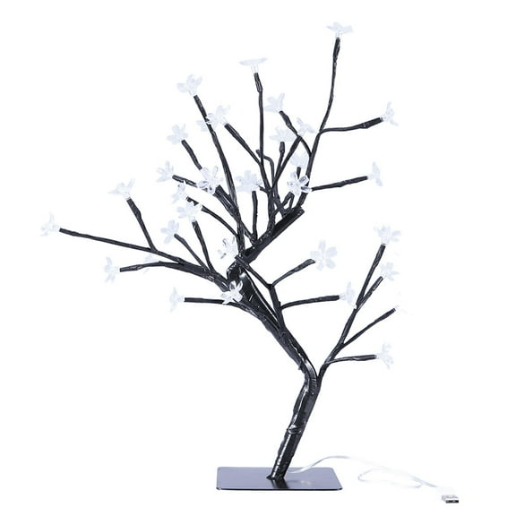 GOOHOCHY Cherry Blossom Bonsai Tree Shaped LED Lights with Warm Glow for Indoor Decoration USB Powered Plastic Black 48 LEDs