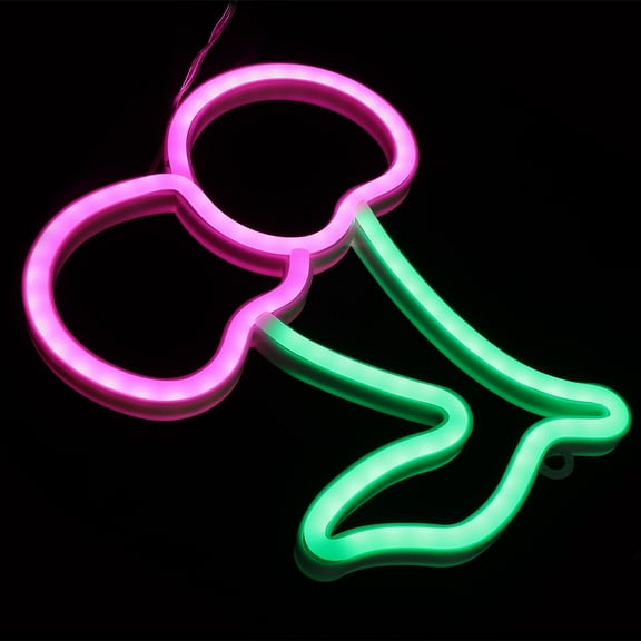 GOOHOCHY Cherry Shape LED Neon Sign Light Pink PVC Decoration For Festival Party 1Pack 8.7X7.9X0.9In