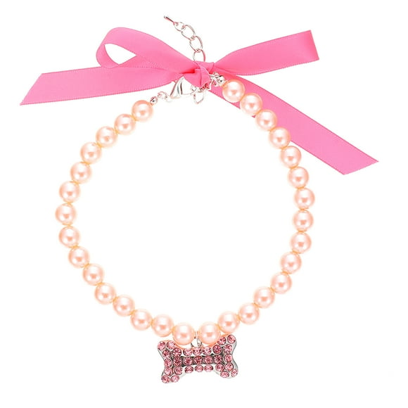 GOOHOCHY Chic Pearl Dog Collar for Pets Pink Alloy Material Comfortable and Breathable for Daily Wear 0.5 Inch Wide