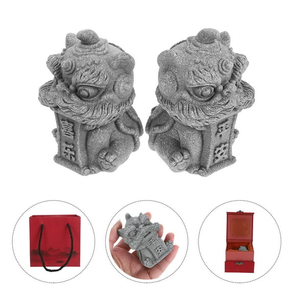 GOOHOCHY Chinese Sandstone Lion Ornaments for Decor Wealth Prosperity Handicrafts 1 Pair Suitable Size